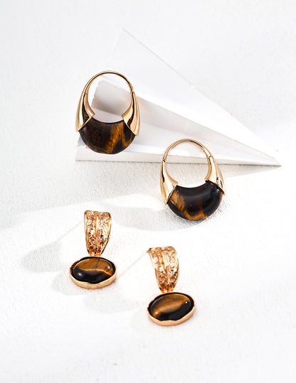 Tiger Eye Gold Hoop Earrings