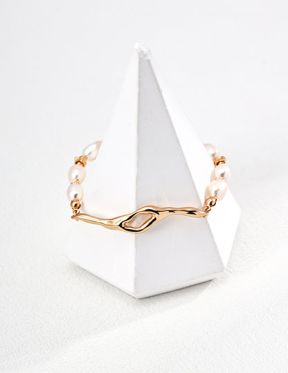 Gold Pearl Bracelet – Organic Wave Design