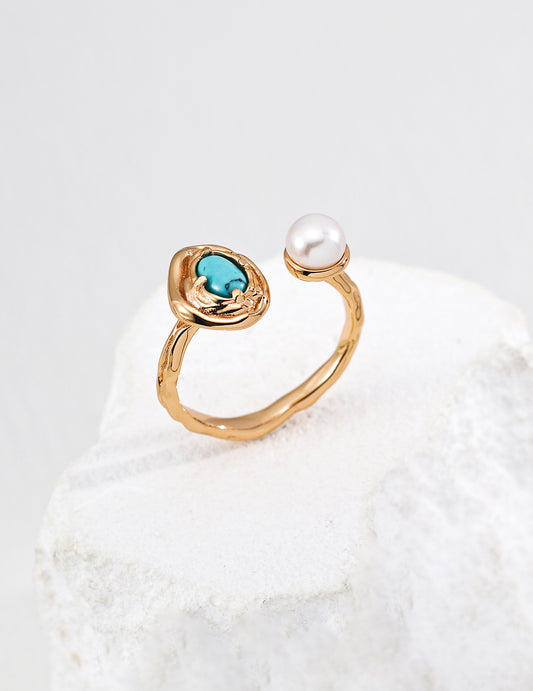 Lava Turquoise Pearl Open Ring