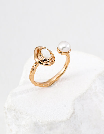 Lava Turquoise Pearl Open Ring