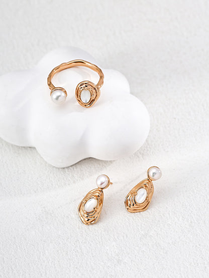 Lava Turquoise Pearl Open Ring