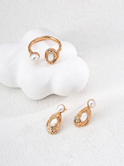 Lava Turquoise Pearl Open Ring