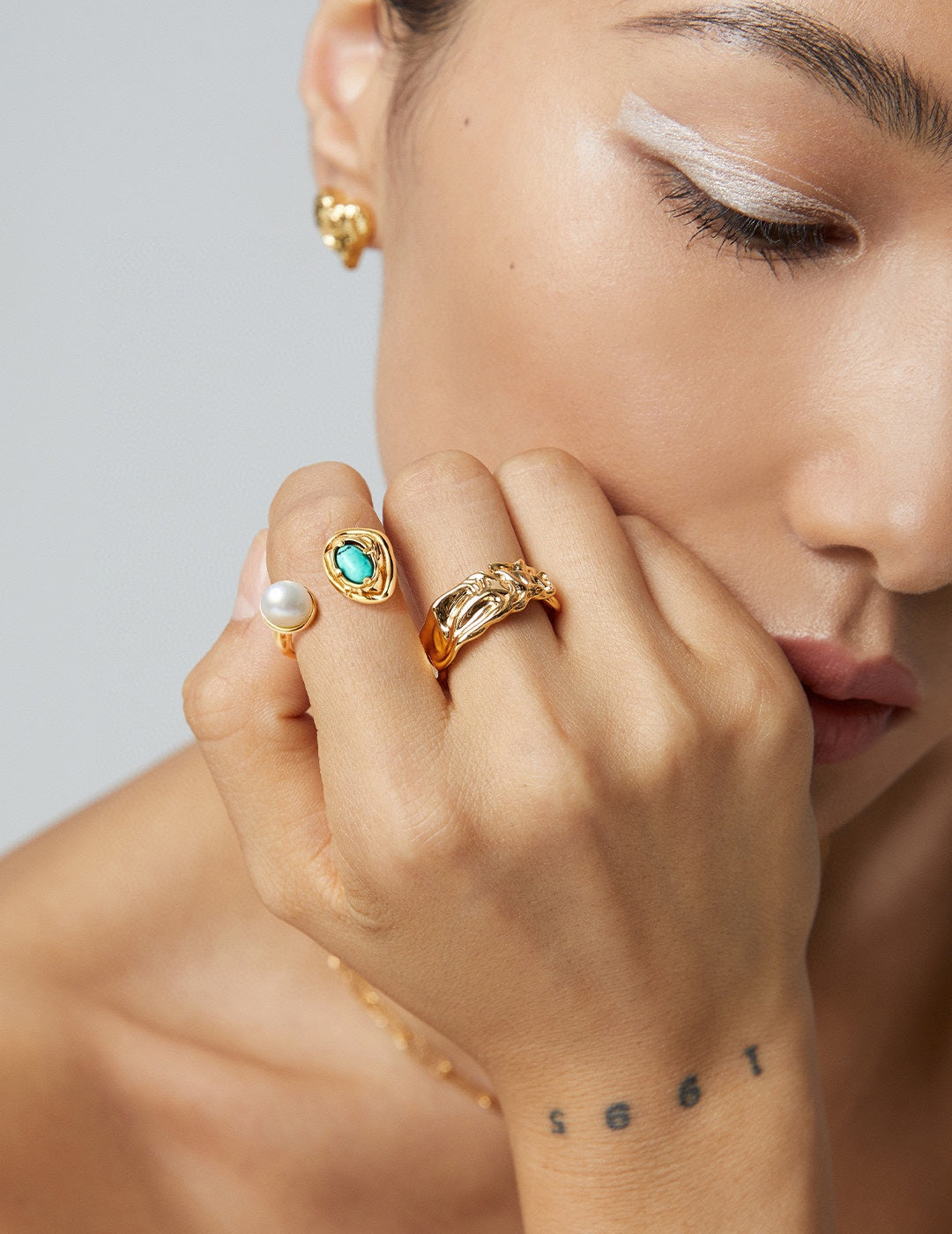 Lava Turquoise Pearl Open Ring