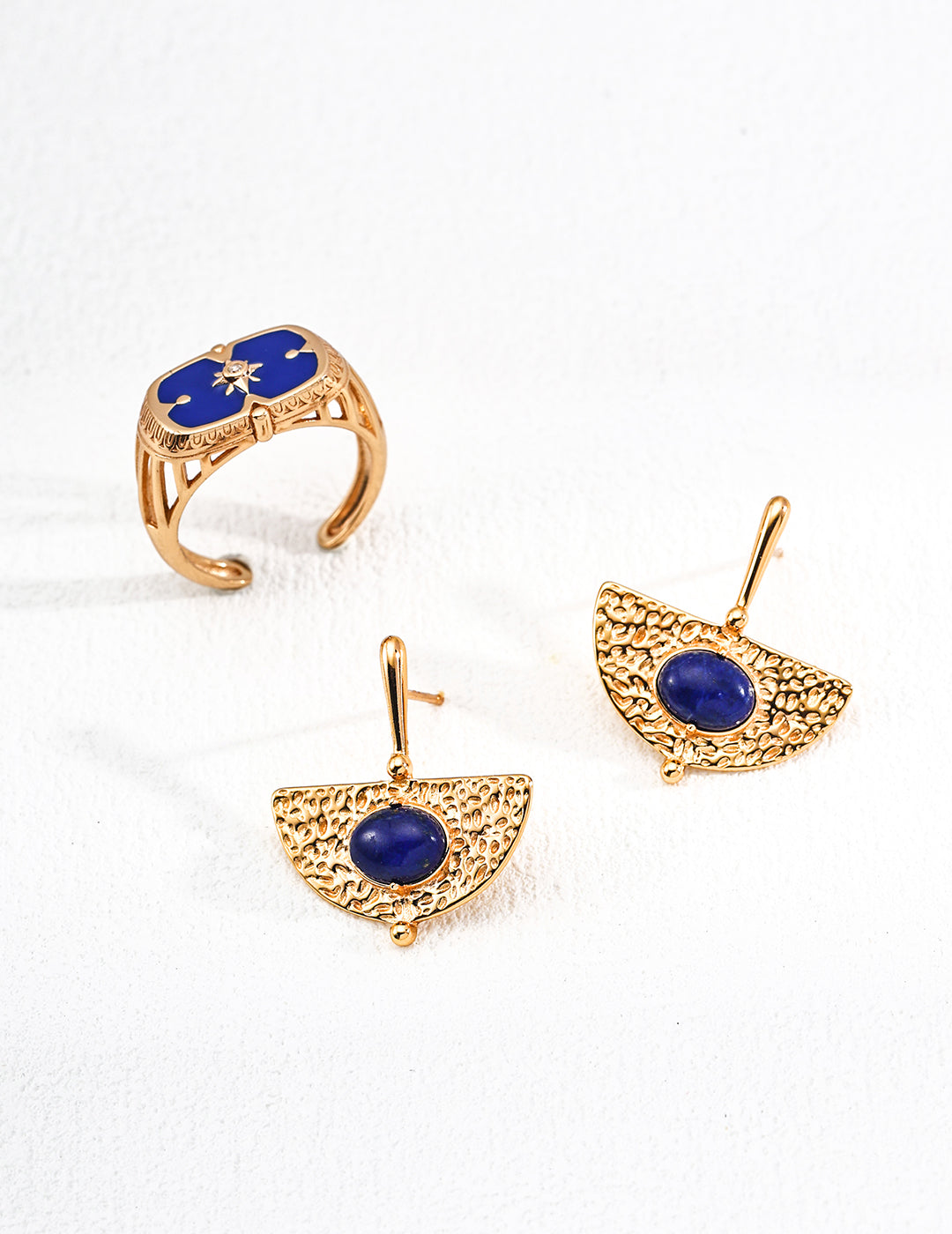 Vintage Lapis Lazuli Open Ring & Earring Set