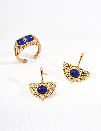 Vintage Lapis Lazuli Open Ring & Earring Set