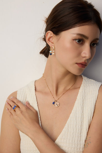 Vintage Lapis Lazuli Open Ring & Earring Set