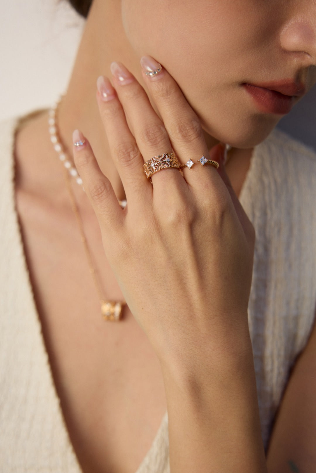 Vintage Zircon Open Band Ring Set