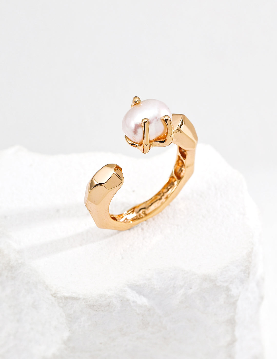 Minimalist Natural Pearl Open Ring