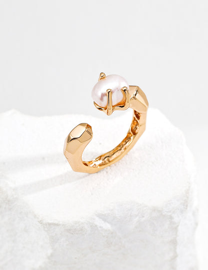 Minimalist Natural Pearl Open Ring