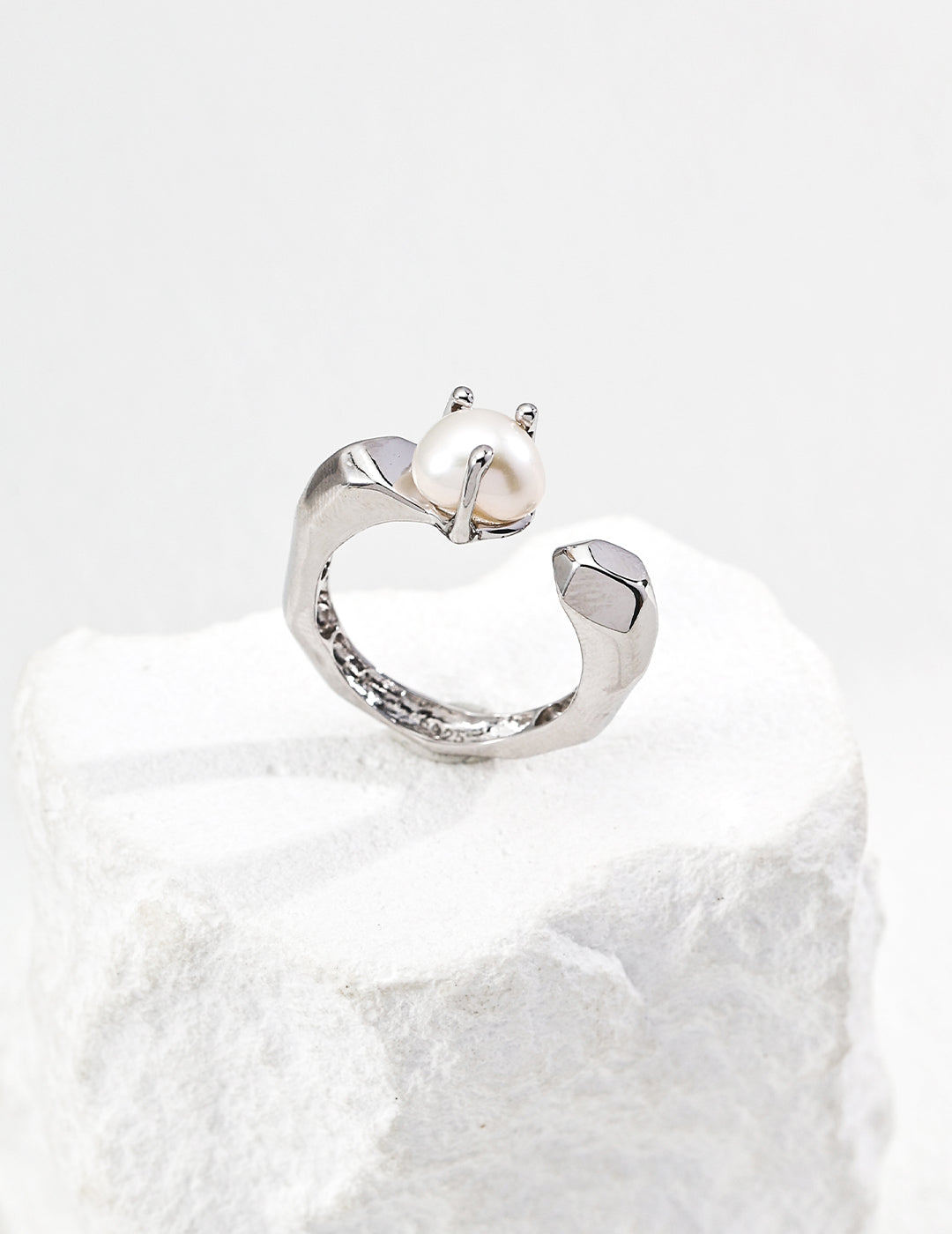 Minimalist Natural Pearl Open Ring