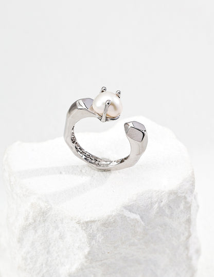 Minimalist Natural Pearl Open Ring