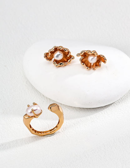 Minimalist Natural Pearl Open Ring