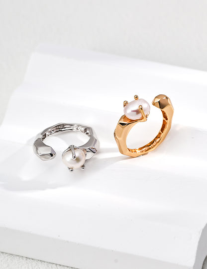 Minimalist Natural Pearl Open Ring
