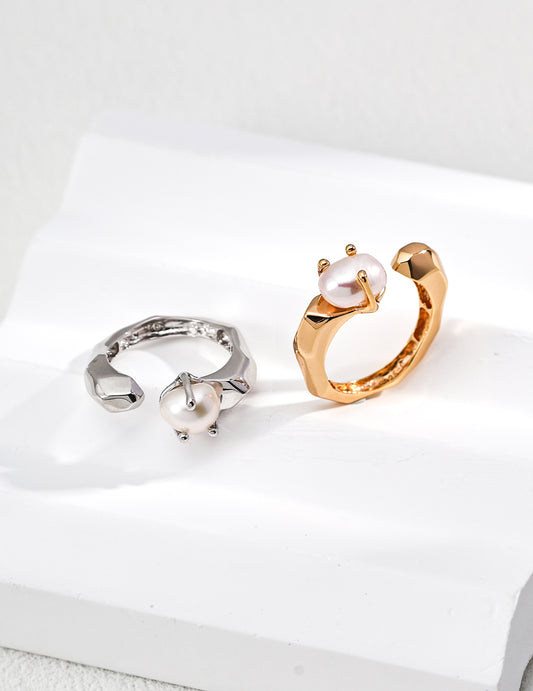 Minimalist Natural Pearl Open Ring