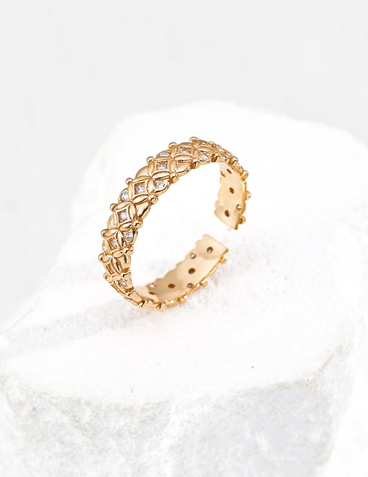 Vintage Lattice CZ Open Band Ring