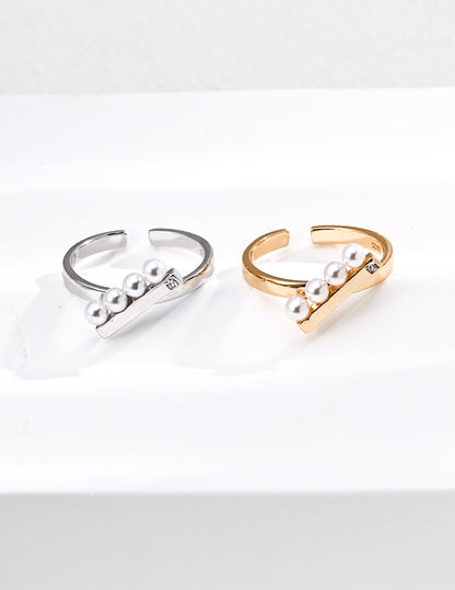 Faux Pearl Crossover Open Ring