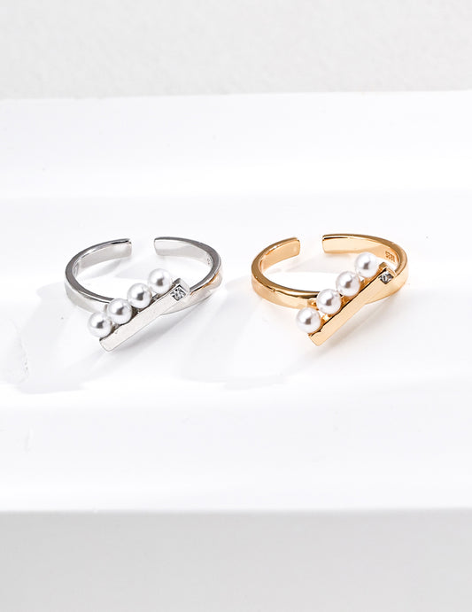 Faux Pearl Crossover Open Ring