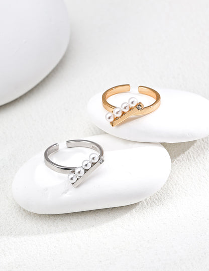 Faux Pearl Crossover Open Ring