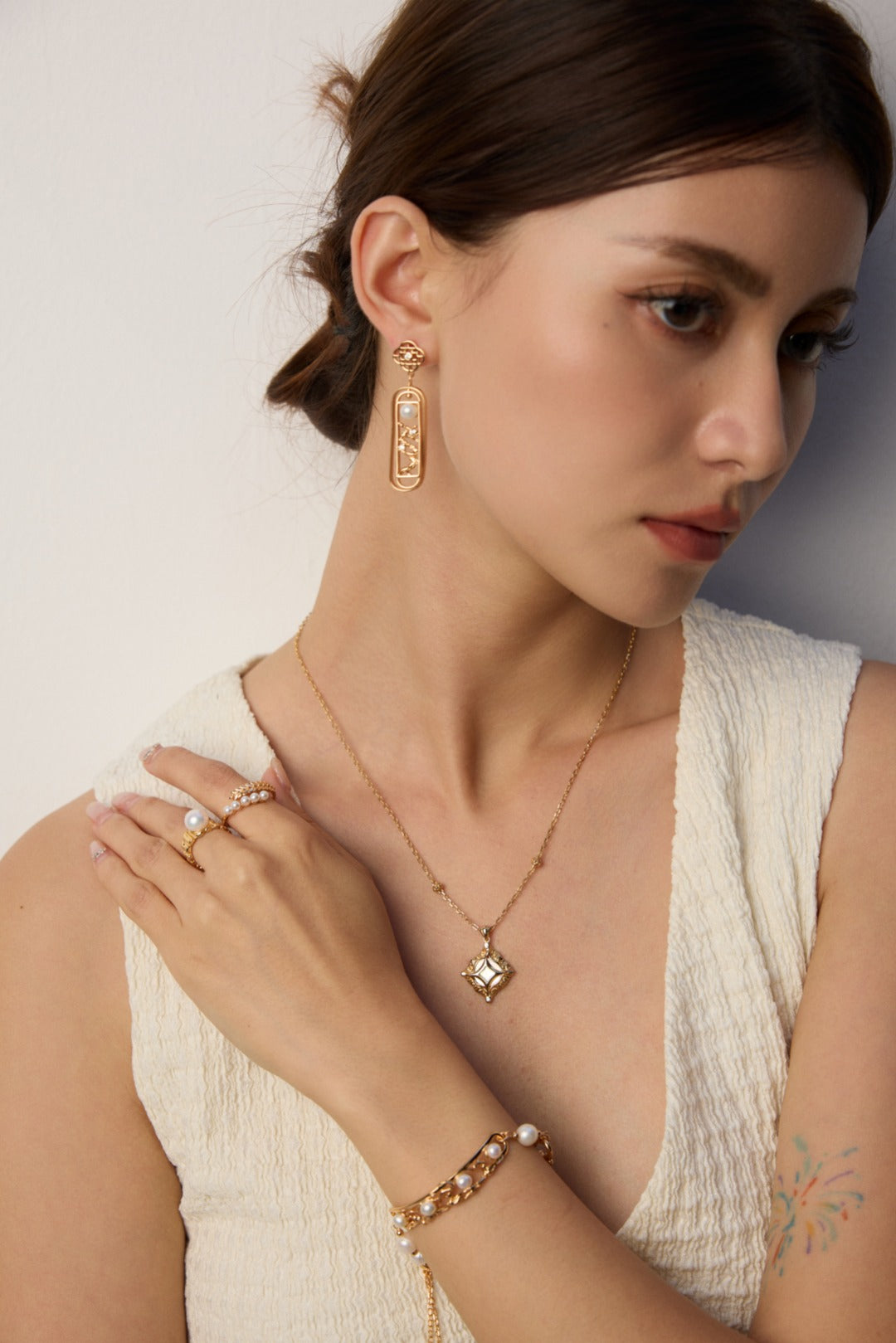 Vintage Leaf Faux Pearl Open Ring