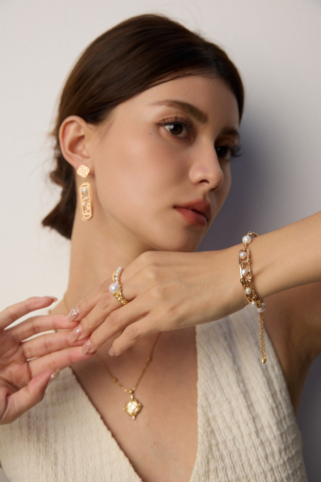 Vintage Leaf Faux Pearl Open Ring