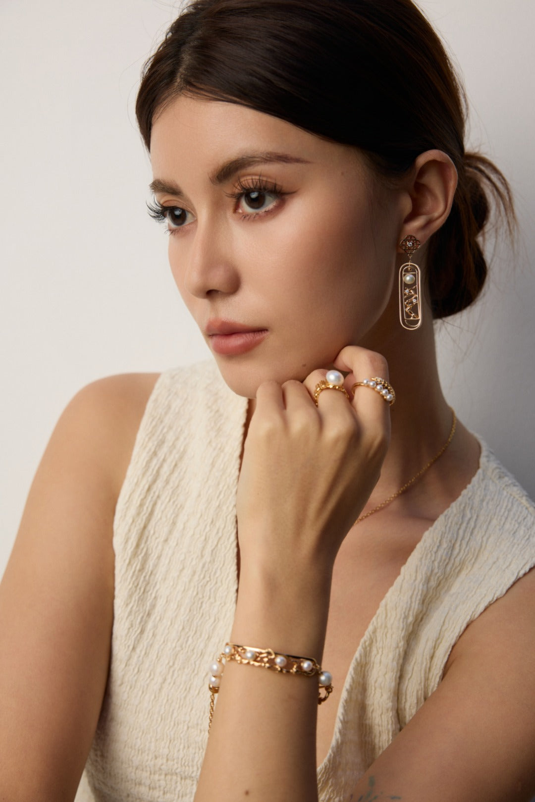 Vintage Leaf Faux Pearl Open Ring