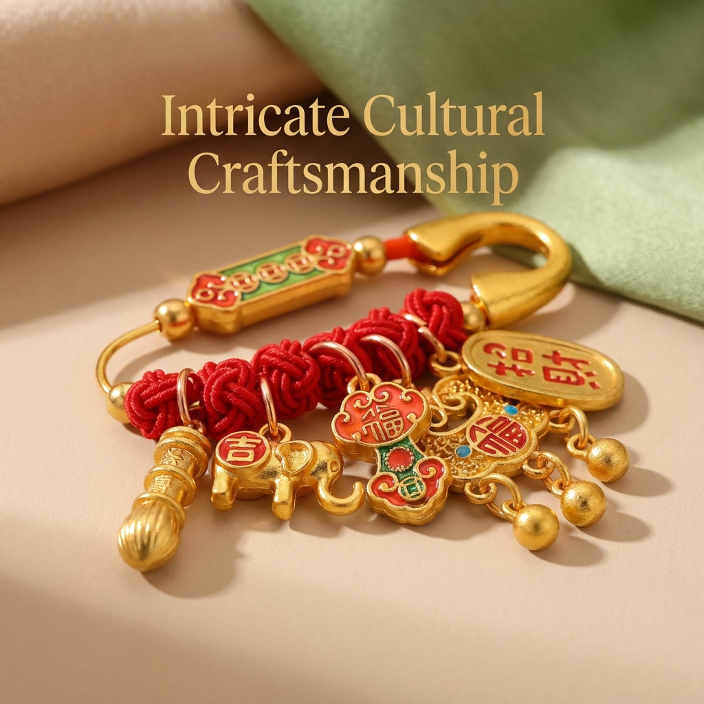 Chinese Feng Shui Blessing Safety Pin | Newborn Protection Amulet