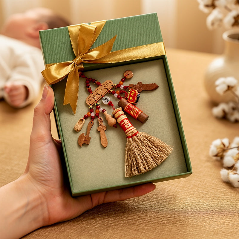 Baby Feng Shui Peach Wood Protection Amulet | Newborn Blessing Gift