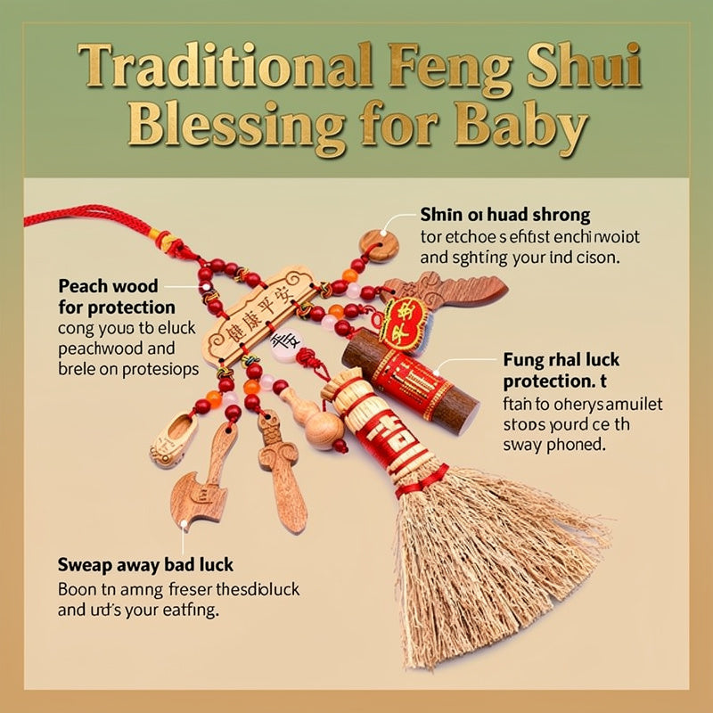 Baby Feng Shui Peach Wood Protection Amulet | Newborn Blessing Gift