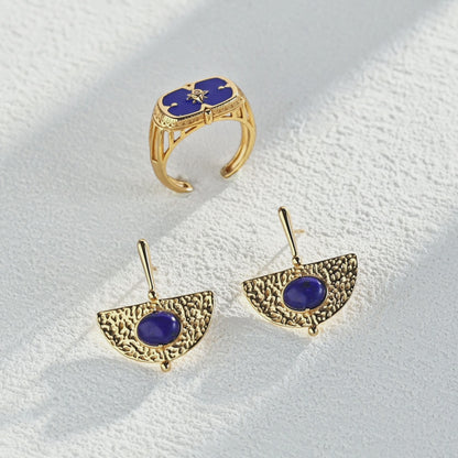 Vintage Lapis Lazuli Open Ring & Earring Set