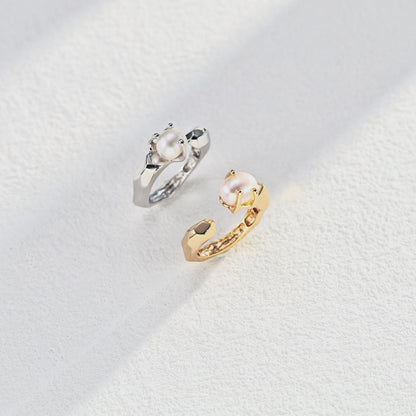 Minimalist Natural Pearl Open Ring
