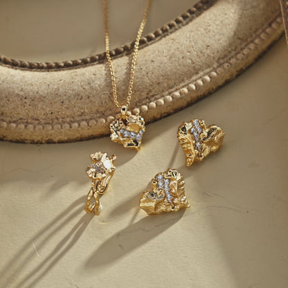 Gold Heart Jewelry Set