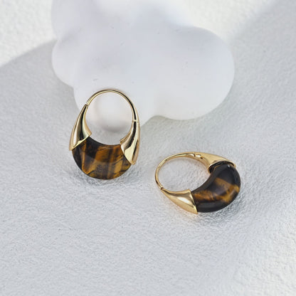 Tiger Eye Gold Hoop Earrings