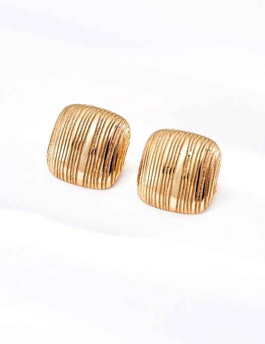 Chunky Ribbed Gold Stud Earrings