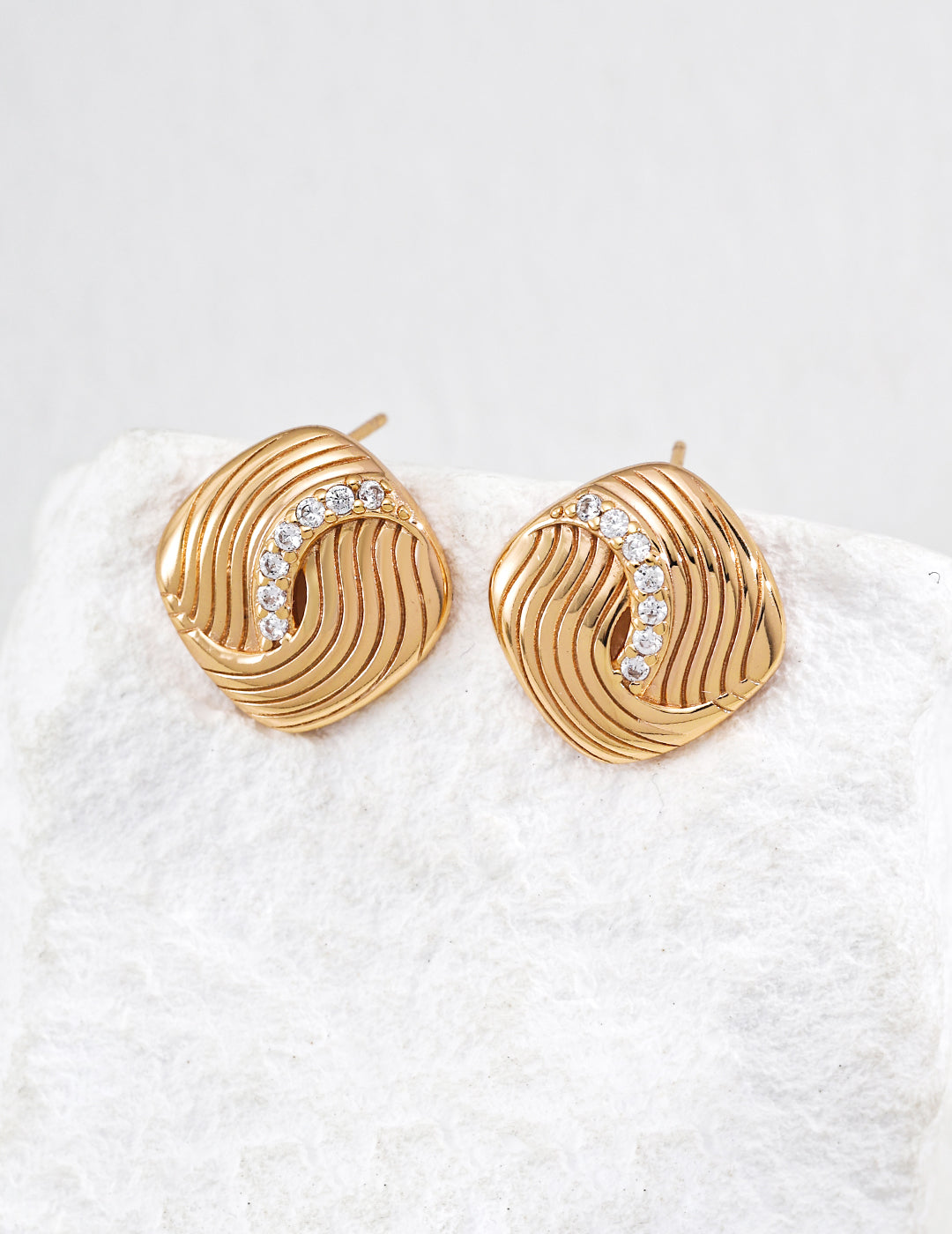 Twisted Gold Crystal Stud Earrings