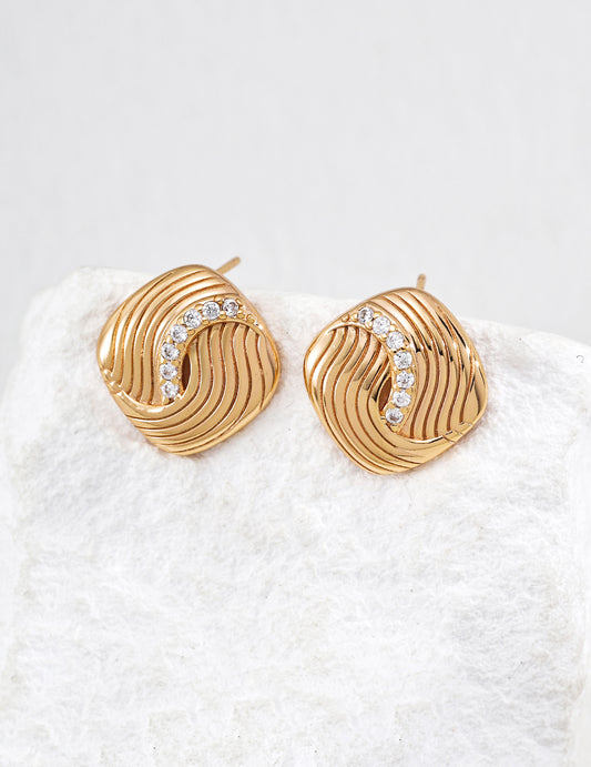 Twisted Gold Crystal Stud Earrings