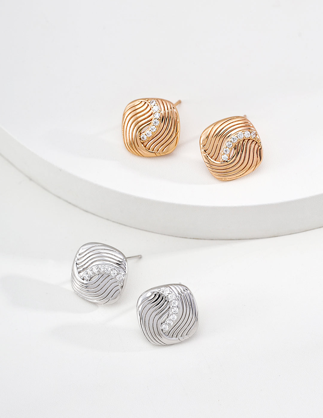 Twisted Gold Crystal Stud Earrings