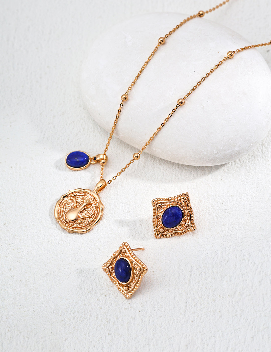 Vintage Gold Coin Necklace with Blue Stone Accent